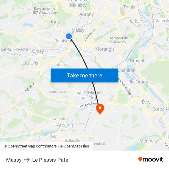 Massy to Le Plessis-Pate map