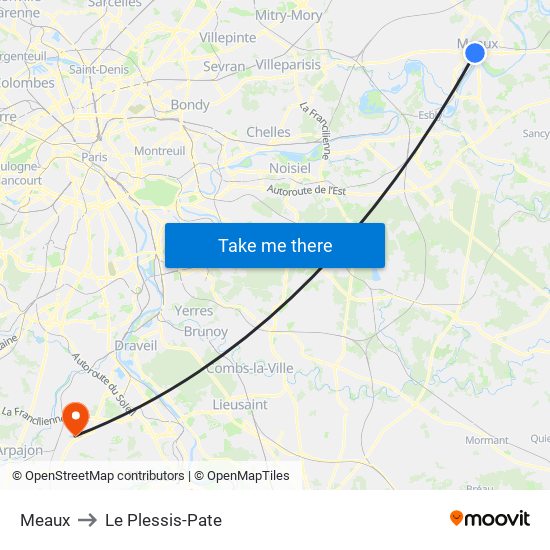 Meaux to Le Plessis-Pate map