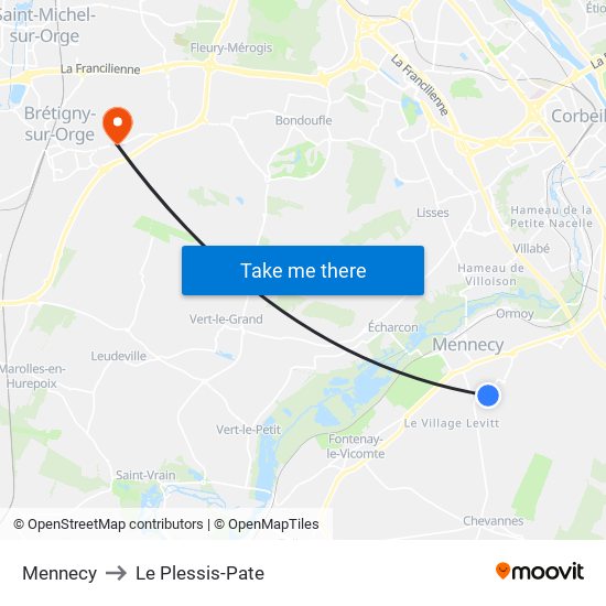 Mennecy to Le Plessis-Pate map
