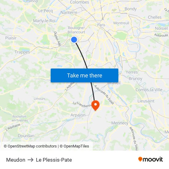 Meudon to Le Plessis-Pate map