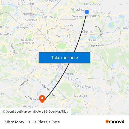 Mitry-Mory to Le Plessis-Pate map