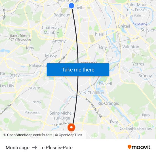 Montrouge to Le Plessis-Pate map