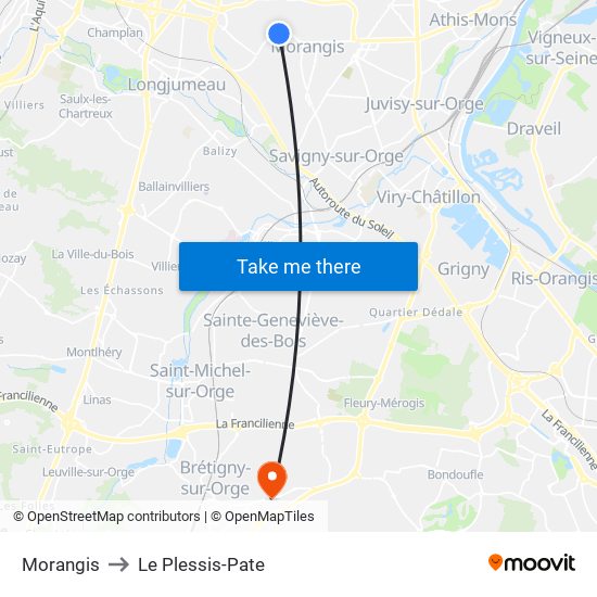Morangis to Le Plessis-Pate map