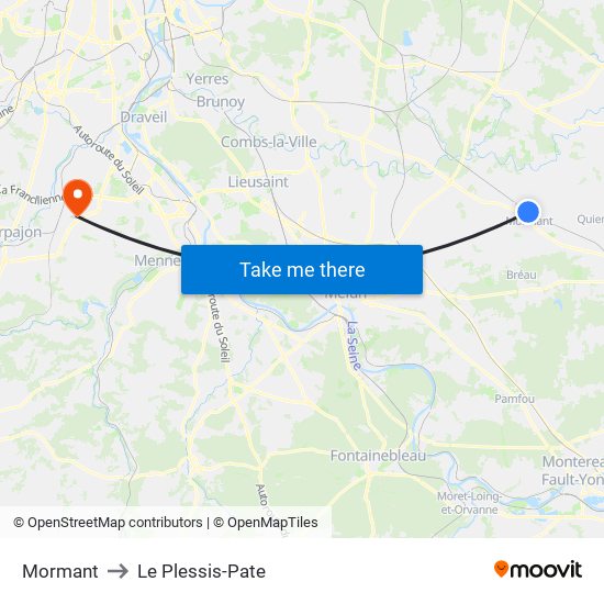 Mormant to Le Plessis-Pate map