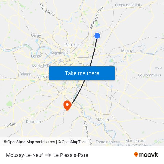 Moussy-Le-Neuf to Le Plessis-Pate map