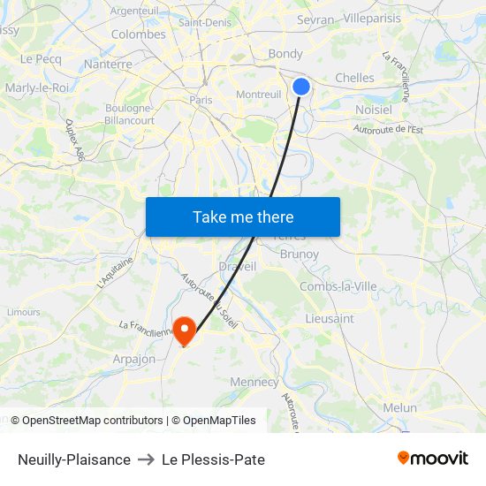 Neuilly-Plaisance to Le Plessis-Pate map