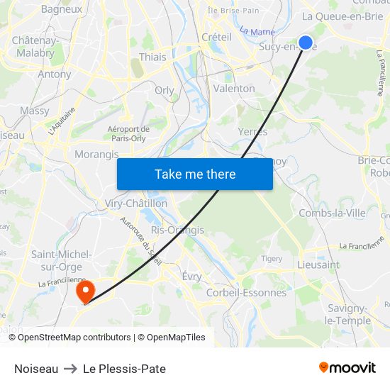 Noiseau to Le Plessis-Pate map