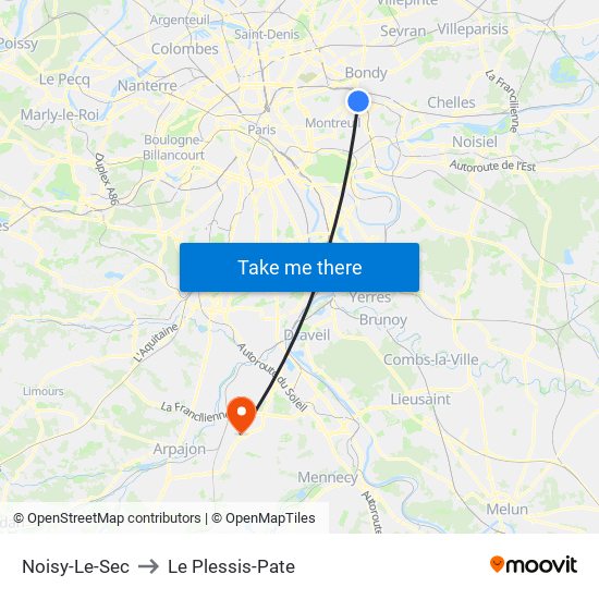 Noisy-Le-Sec to Le Plessis-Pate map