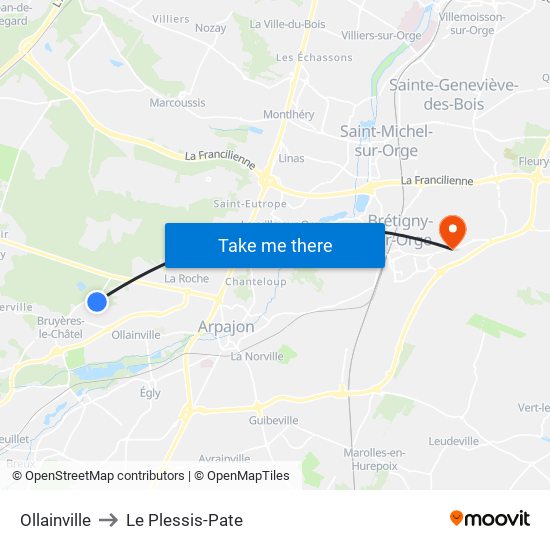 Ollainville to Le Plessis-Pate map