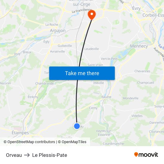 Orveau to Le Plessis-Pate map