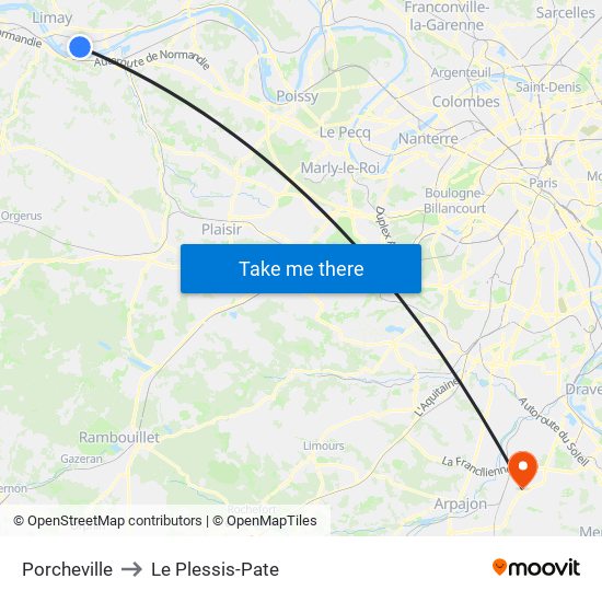 Porcheville to Le Plessis-Pate map