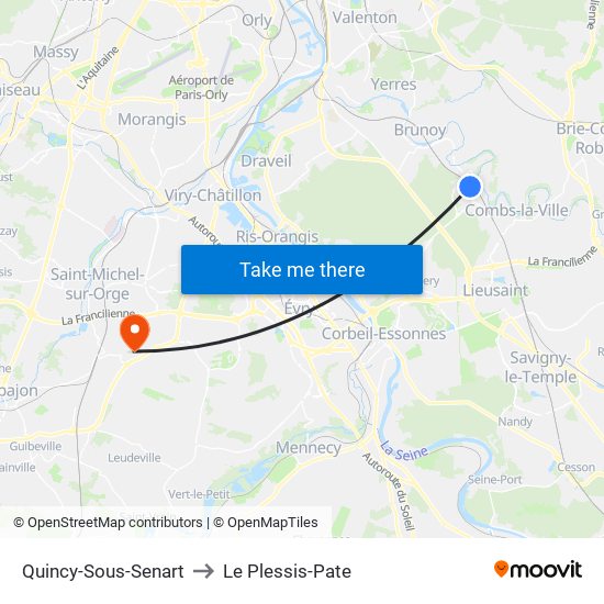 Quincy-Sous-Senart to Le Plessis-Pate map