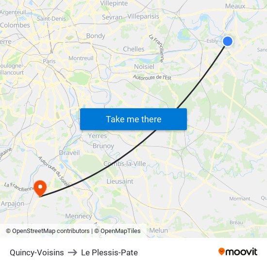 Quincy-Voisins to Le Plessis-Pate map