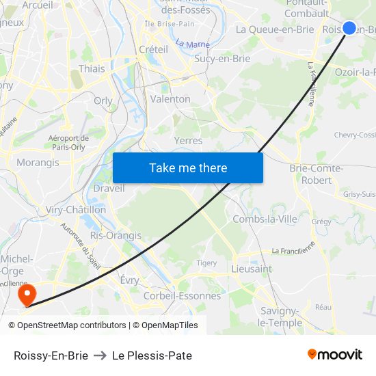 Roissy-En-Brie to Le Plessis-Pate map