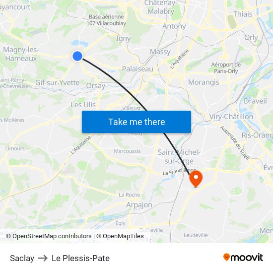 Saclay to Le Plessis-Pate map