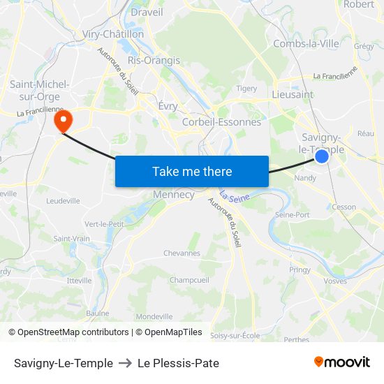 Savigny-Le-Temple to Le Plessis-Pate map
