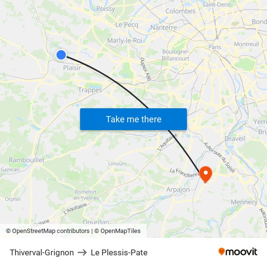Thiverval-Grignon to Le Plessis-Pate map