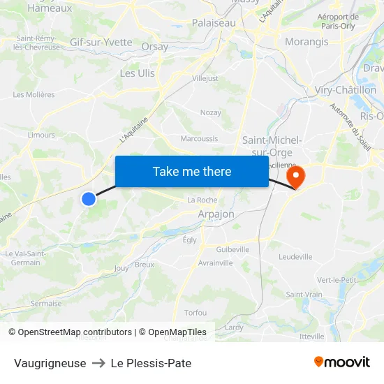 Vaugrigneuse to Le Plessis-Pate map