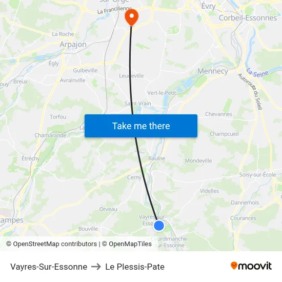 Vayres-Sur-Essonne to Le Plessis-Pate map
