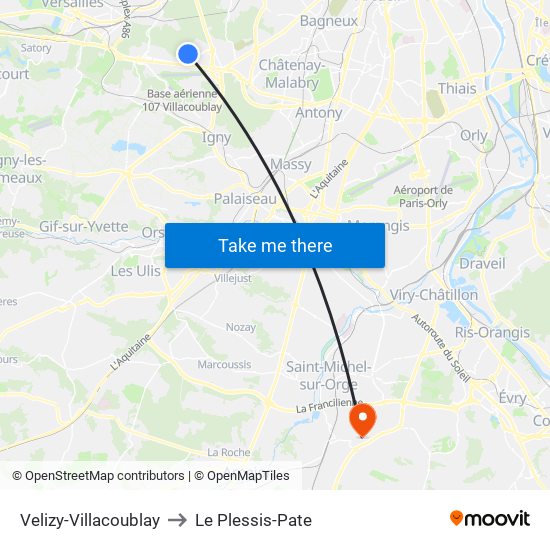 Velizy-Villacoublay to Le Plessis-Pate map