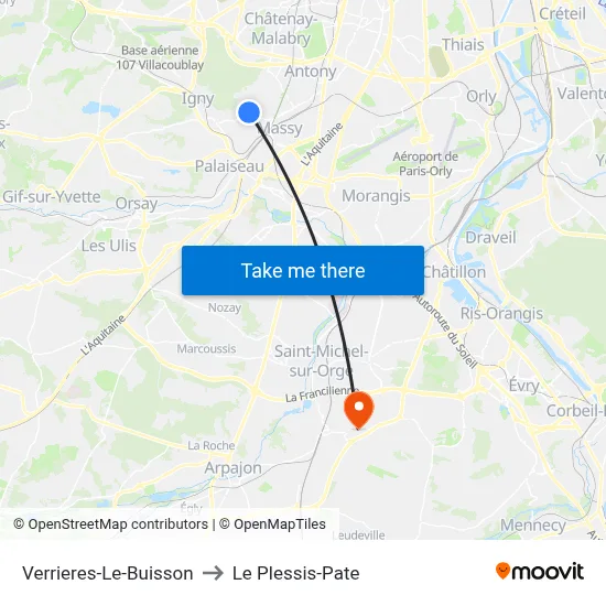 Verrieres-Le-Buisson to Le Plessis-Pate map