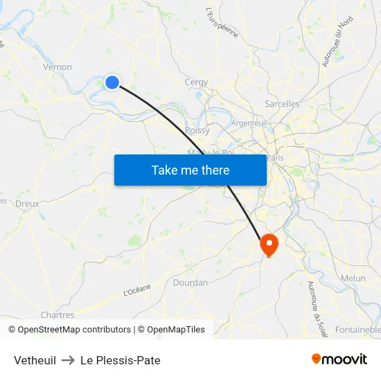 Vetheuil to Le Plessis-Pate map