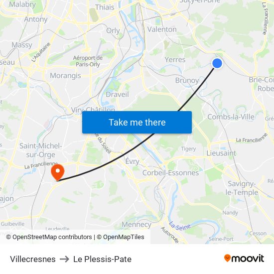 Villecresnes to Le Plessis-Pate map