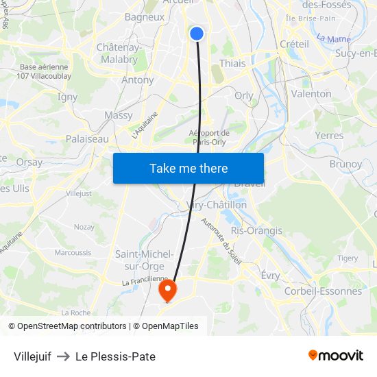 Villejuif to Le Plessis-Pate map