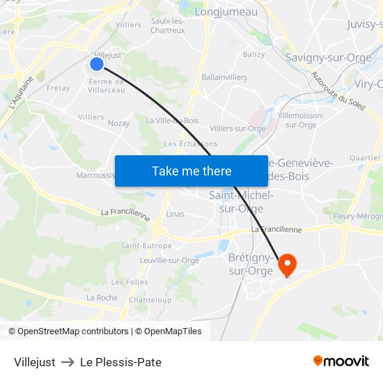 Villejust to Le Plessis-Pate map