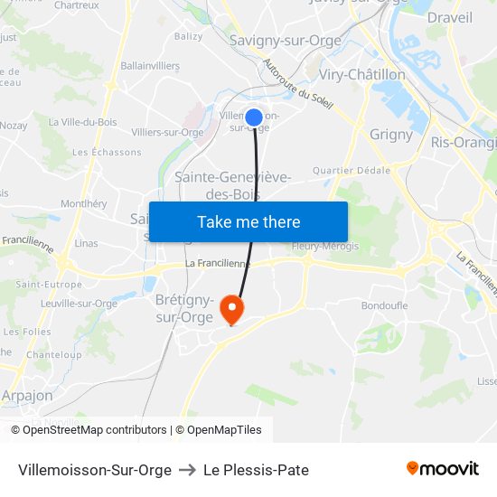 Villemoisson-Sur-Orge to Le Plessis-Pate map