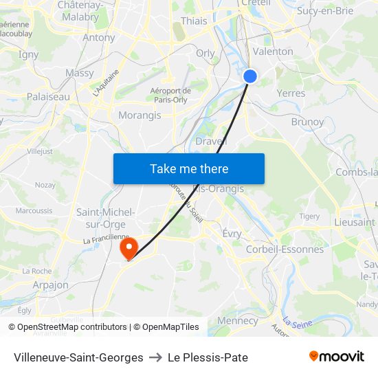 Villeneuve-Saint-Georges to Le Plessis-Pate map