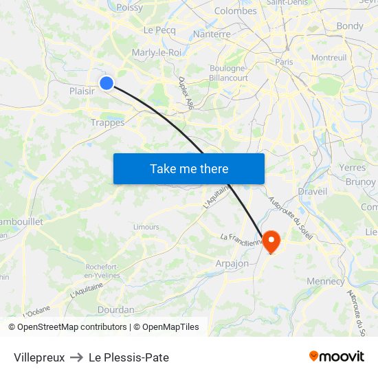 Villepreux to Le Plessis-Pate map