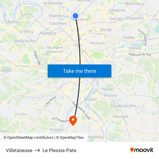 Villetaneuse to Le Plessis-Pate map