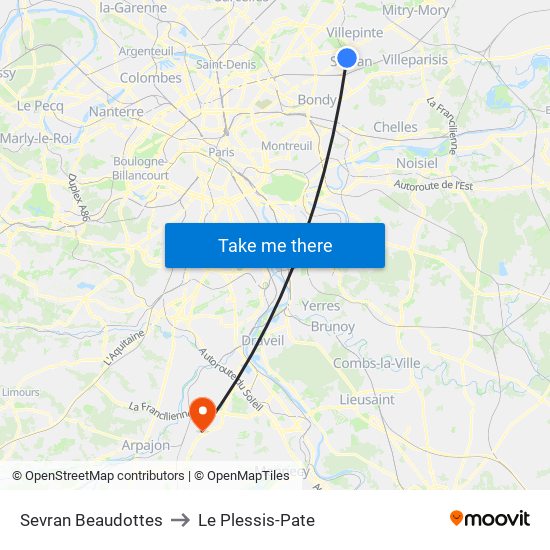 Sevran Beaudottes to Le Plessis-Pate map