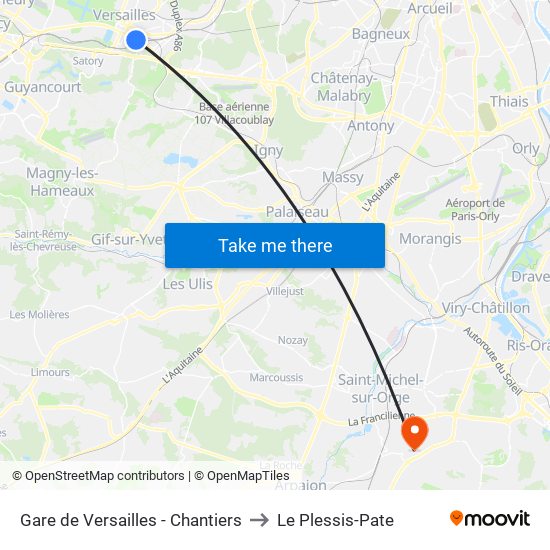 Gare de Versailles - Chantiers to Le Plessis-Pate map