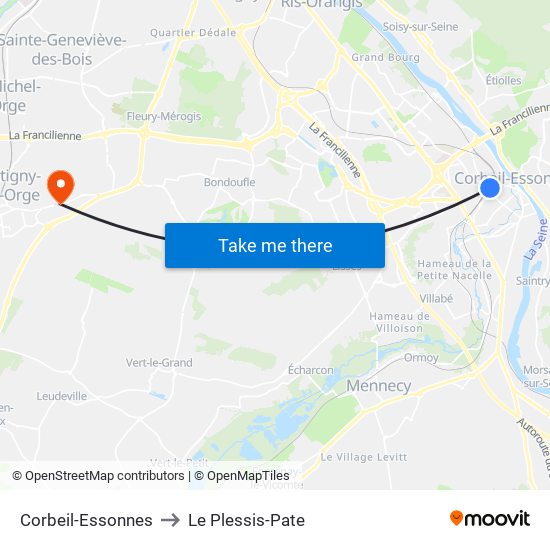 Corbeil-Essonnes to Le Plessis-Pate map