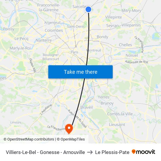 Villiers-Le-Bel - Gonesse - Arnouville to Le Plessis-Pate map