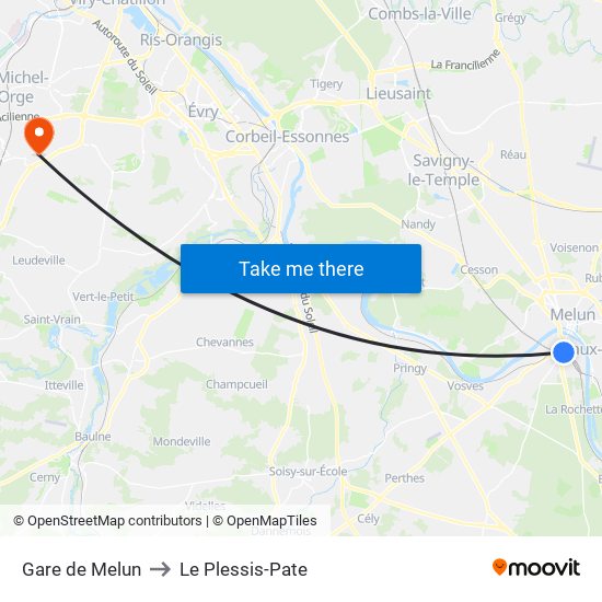Gare de Melun to Le Plessis-Pate map