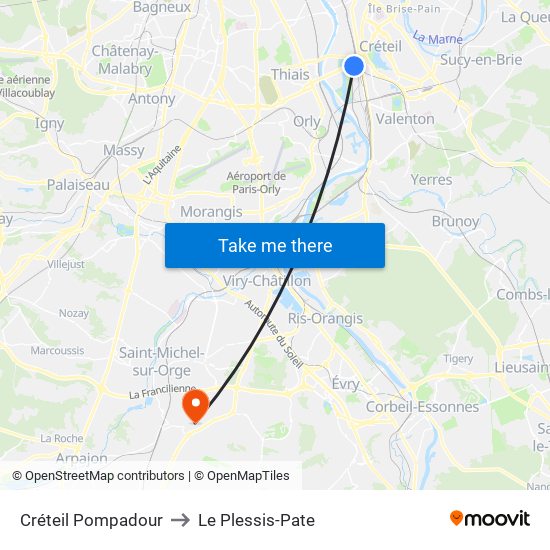 Créteil Pompadour to Le Plessis-Pate map