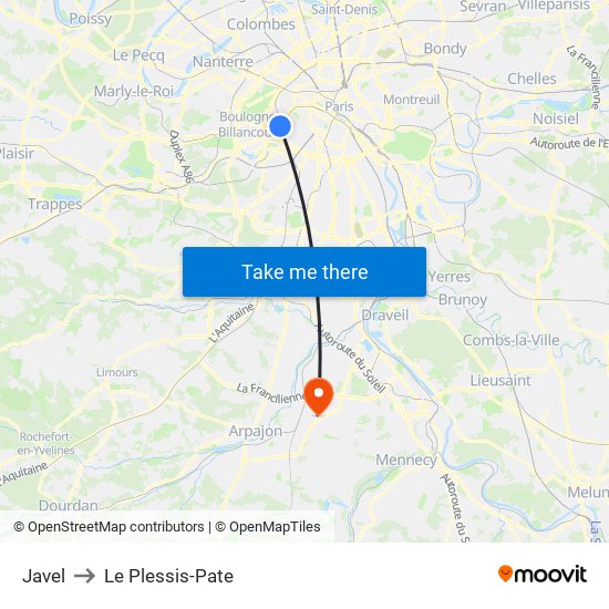 Javel to Le Plessis-Pate map