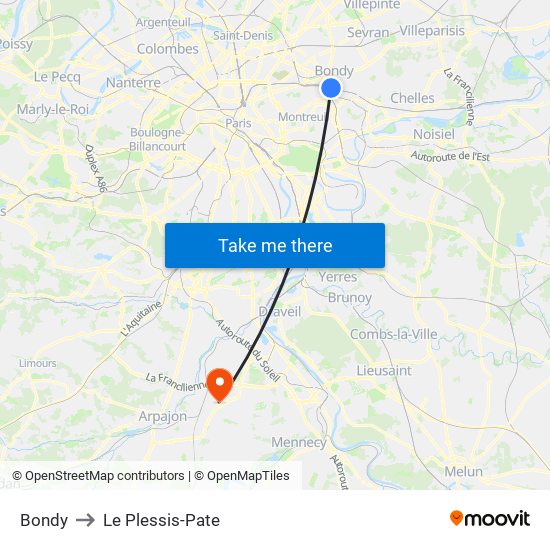 Bondy to Le Plessis-Pate map