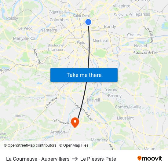 La Courneuve - Aubervilliers to Le Plessis-Pate map