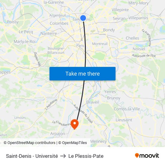 Saint-Denis - Université to Le Plessis-Pate map
