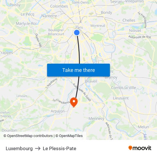Luxembourg to Le Plessis-Pate map