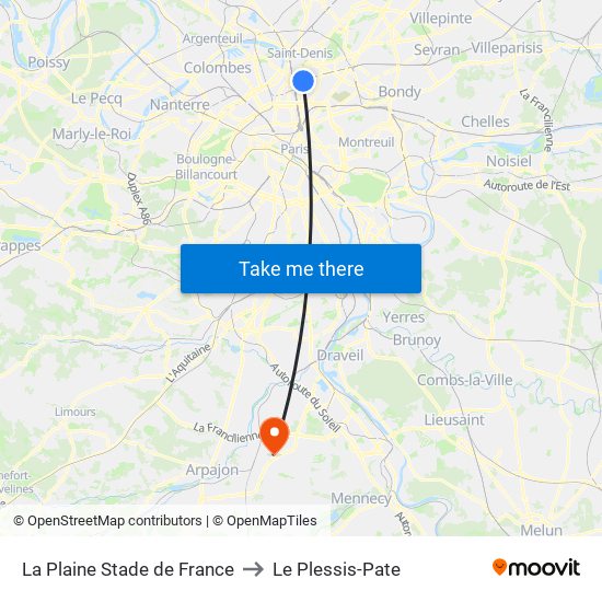 La Plaine Stade de France to Le Plessis-Pate map