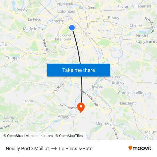 Neuilly Porte Maillot to Le Plessis-Pate map