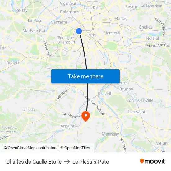 Charles de Gaulle Etoile to Le Plessis-Pate map