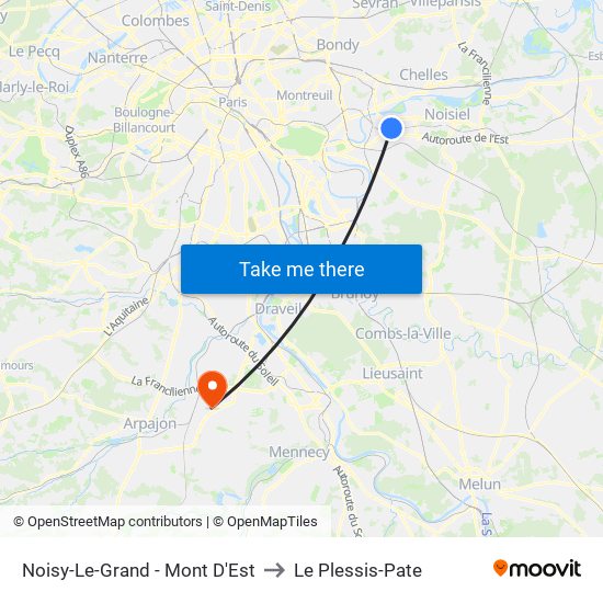 Noisy-Le-Grand - Mont D'Est to Le Plessis-Pate map