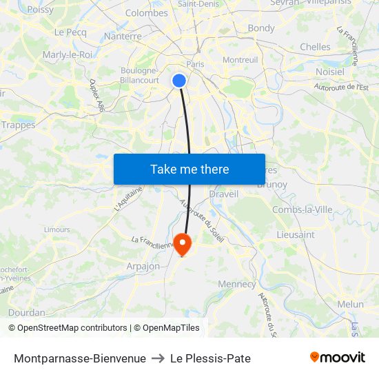 Montparnasse-Bienvenue to Le Plessis-Pate map