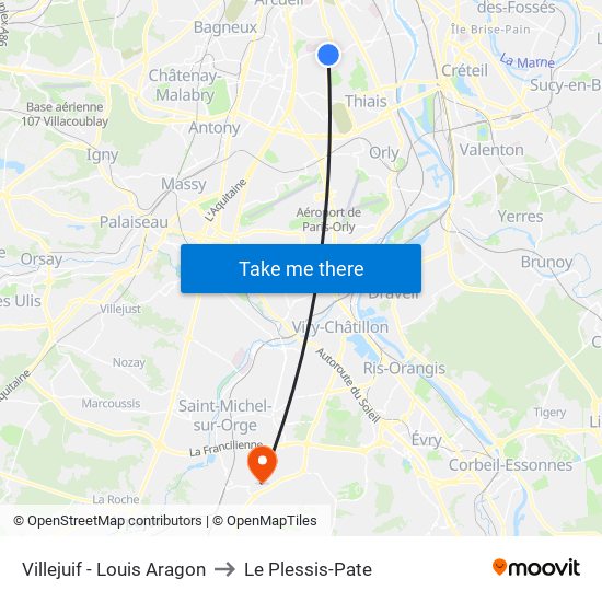Villejuif - Louis Aragon to Le Plessis-Pate map
